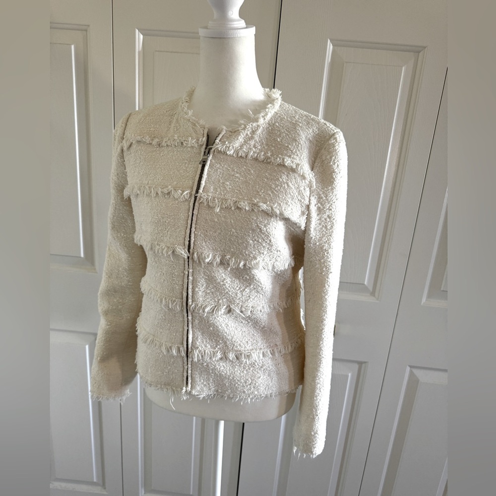 Rebecca Taylor White Textured Tweed Jacket Size 8
